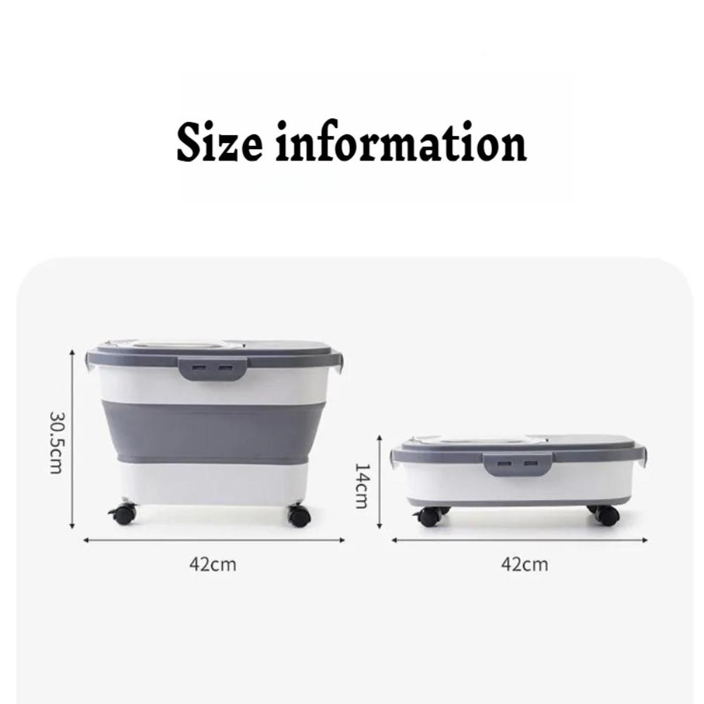 Großvolumiger Futterbehälter für Katze und Hund, faltbar, versiegelnd, Küchen-Aufbewahrungsboxen für Getreide und Reis mit transparentem Deckel, Eimer für Trockenfutter