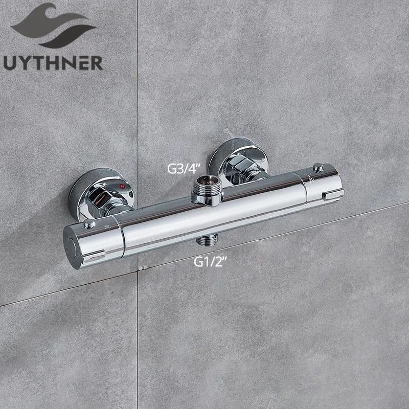Thermostatic Shower Set Black/Chrome Brass Wall Mounted Bathroom Shower Thermostat Mixer Valve Handle Spray Bathroom Accessories