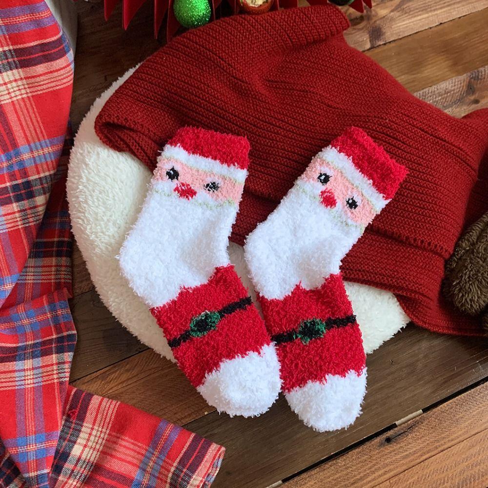 5Pairs Santa Claus Coral Fleece Socks Plush Winter Floor Socks Soft Sleeping Socks Women  Girls