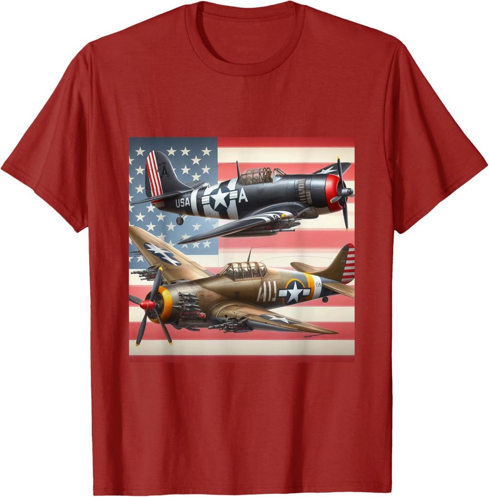WW2 Airplanes American US Flag TShirt 100 Cotton ONeck Short Sleeve Summer Casual Mens Tshirt Streetwear