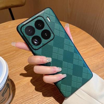 Xiaomi Mi 14 Mobiltelefonfodral Allomfattande 14Pro Premium Grön Romb Enkelt Läder Xiaomi Mi 15pro Ultratunt Anti-fall Läder