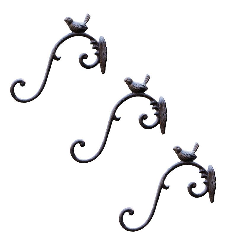 European Vintage Cast Iron Bird Hook Distressed Finish for Garden Patio Outdoor Wall Decor