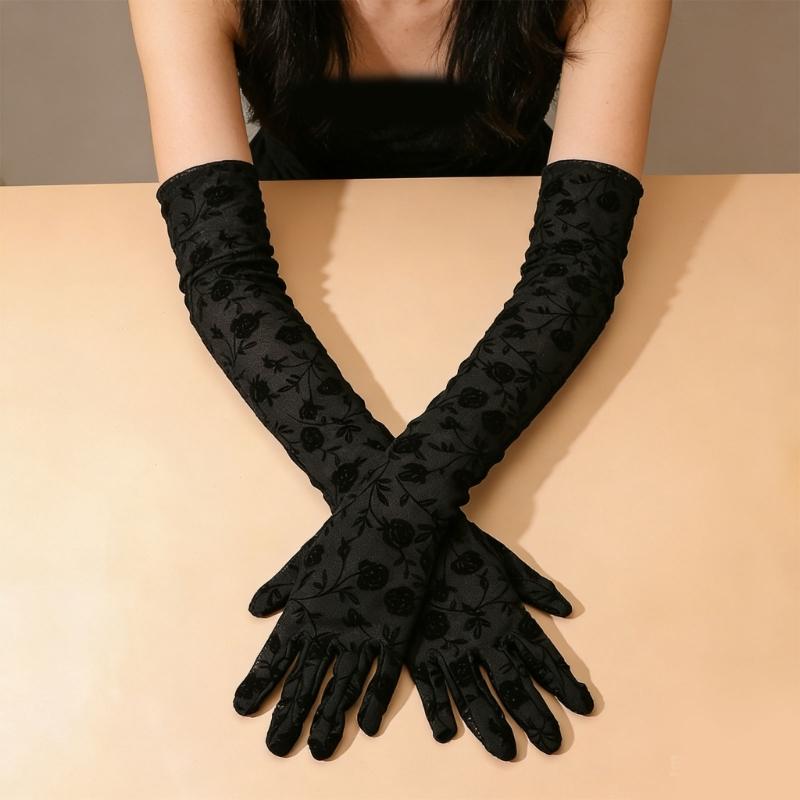 1pair Elegant Women Lace Gloves Weddings Short Gloves Elegant Flowers Gloves for Bridal Accessories
