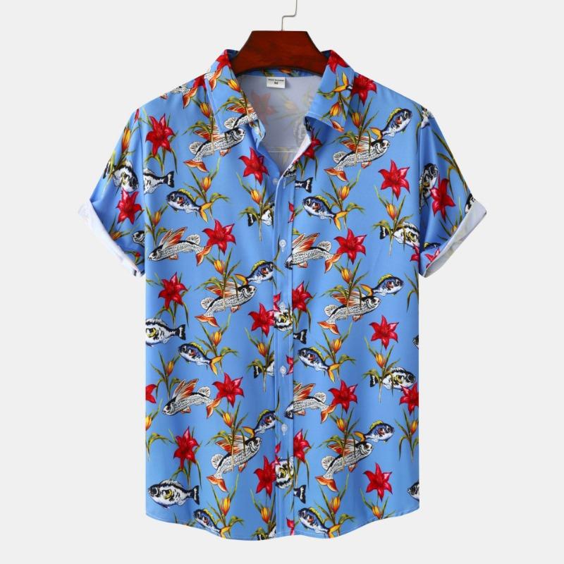 Sommer-Blumenprint-Design, Kurzärmeliges Strandurlaubshemd im europäischen und amerikanischen Stil für Herren