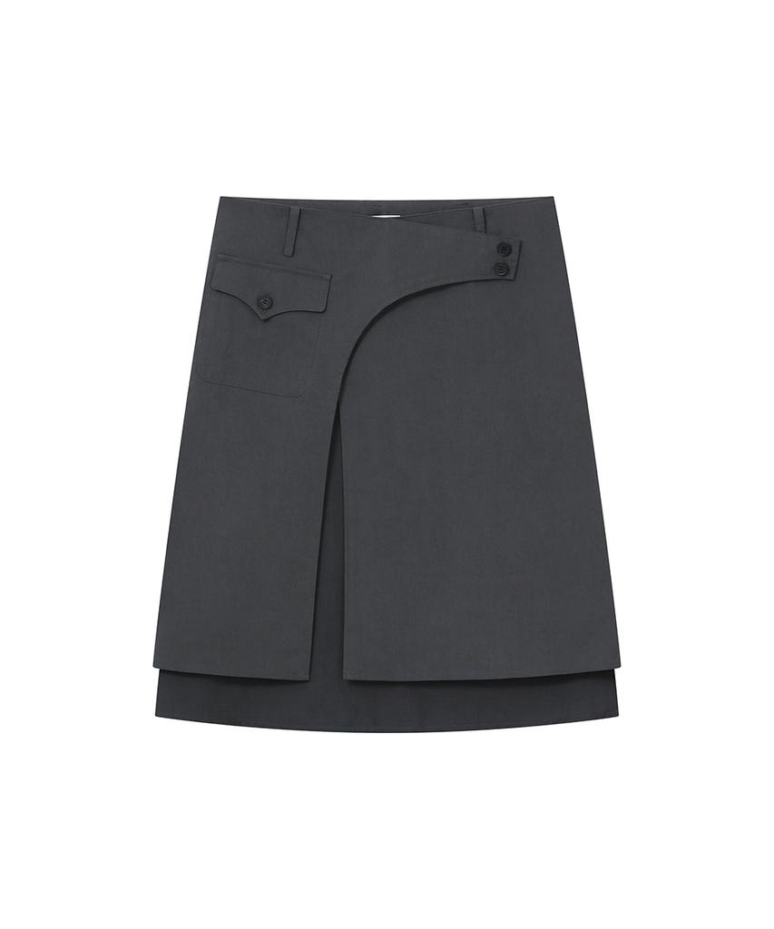 Miseki Seoul Side Sheer Layered Midi Wrap Skirt Charcoal