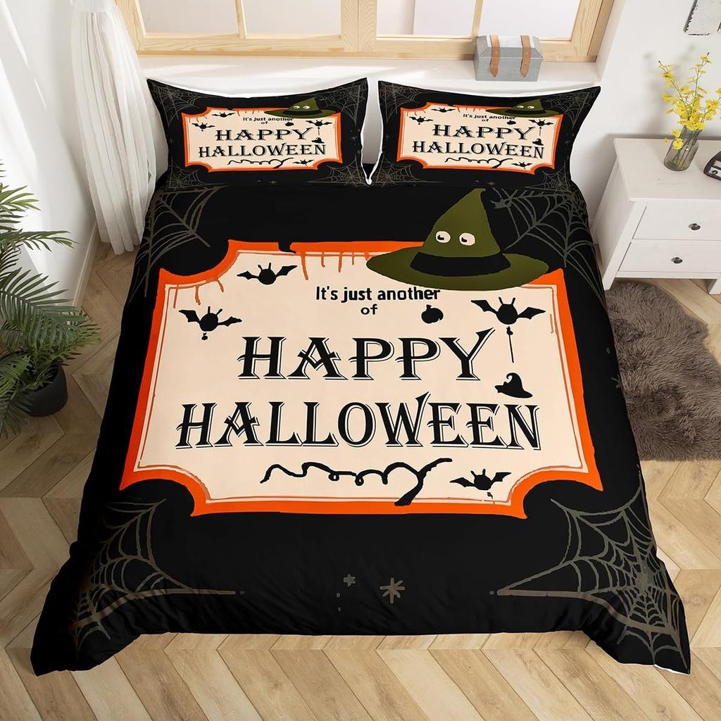 Hapy Halowen Beding Set Ful King-Sized Dimensionsd Dimensions Witch Soft Duvet Cover for Young Boys Tens Spiderweb Warm Comforter Cover Set Magic
