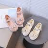 New Spring/Autumn Girls' Rhinestone Ribbon Bow Shoes – Solid Color, Versatile Lady Style, Soft-Sole Princess Flats