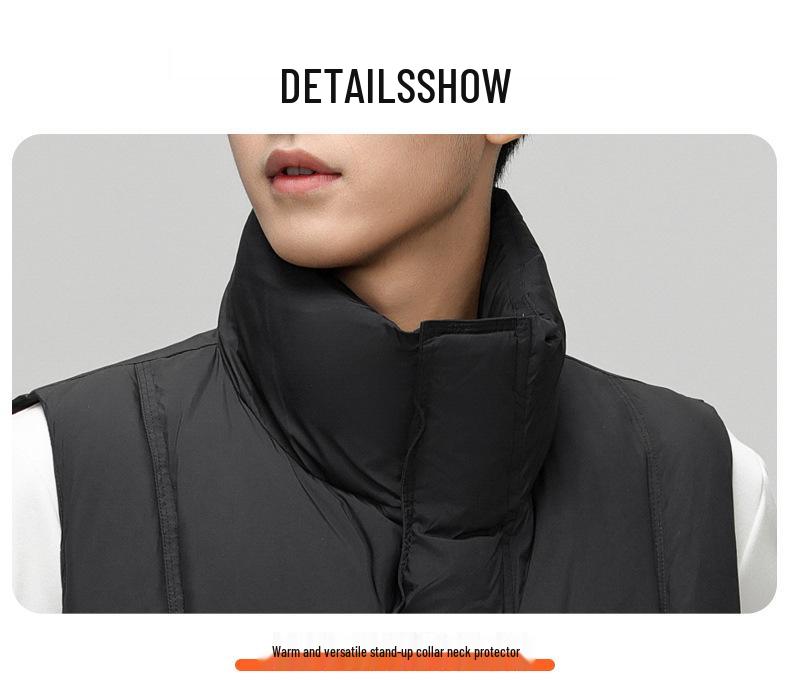 Men's Winter Down Vest: Outdoor Workwear, Stand Collar, Two-way Zip.