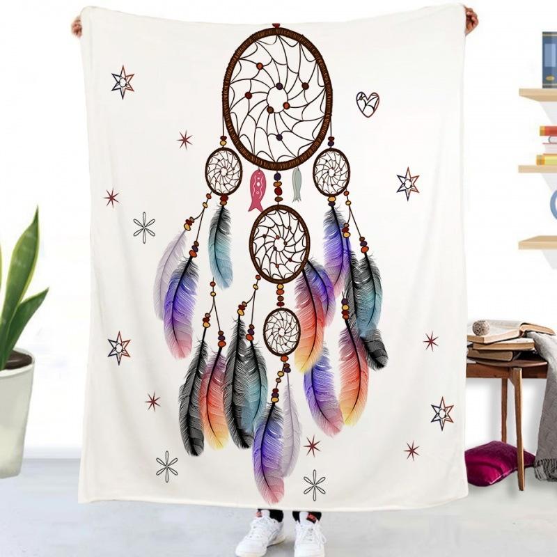 Blue Dream Catcher Blanket Flannel Throw Blanket for Kids Adults Lightweight Soft Warm Blankets for Bed Sofa Office 130x150cm