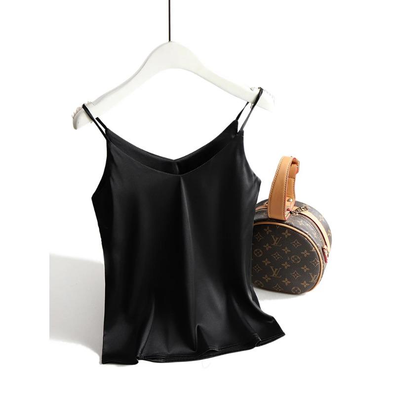Summer Temperament Suspenders Camisole Women's Classic Tank Top Stylish V-neck Silky Satin Sleeveless Top