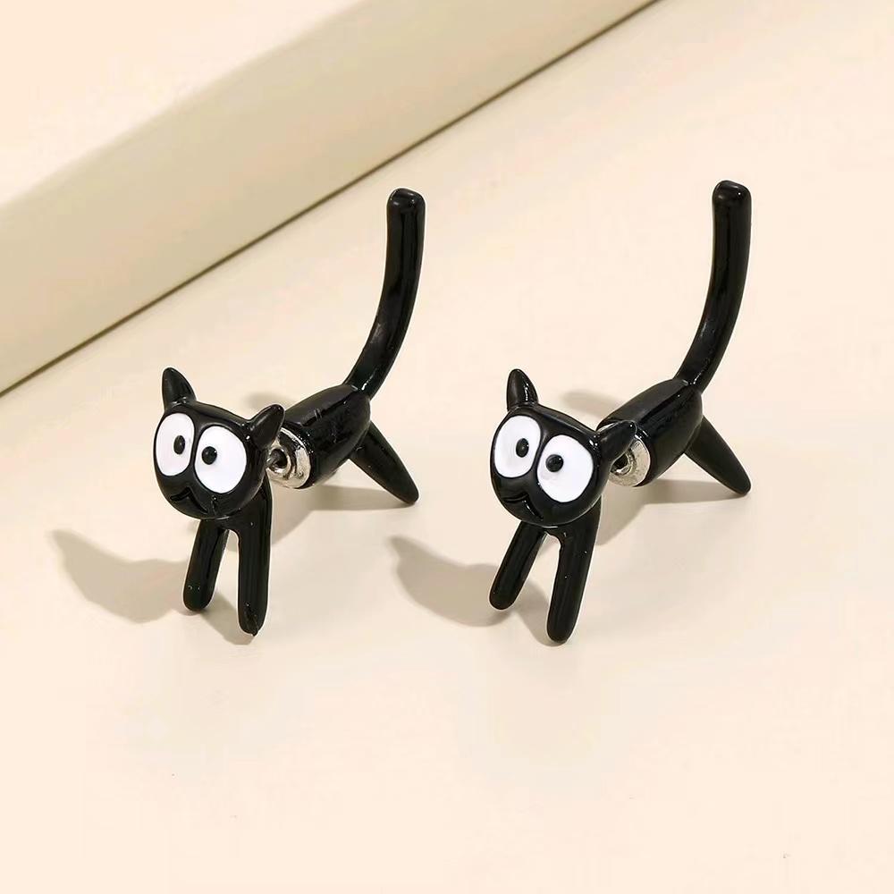 Black Color Cat Design Earrings Stud Trendy Ins Girls Cute Women Earring Animal Design Black Painting sku