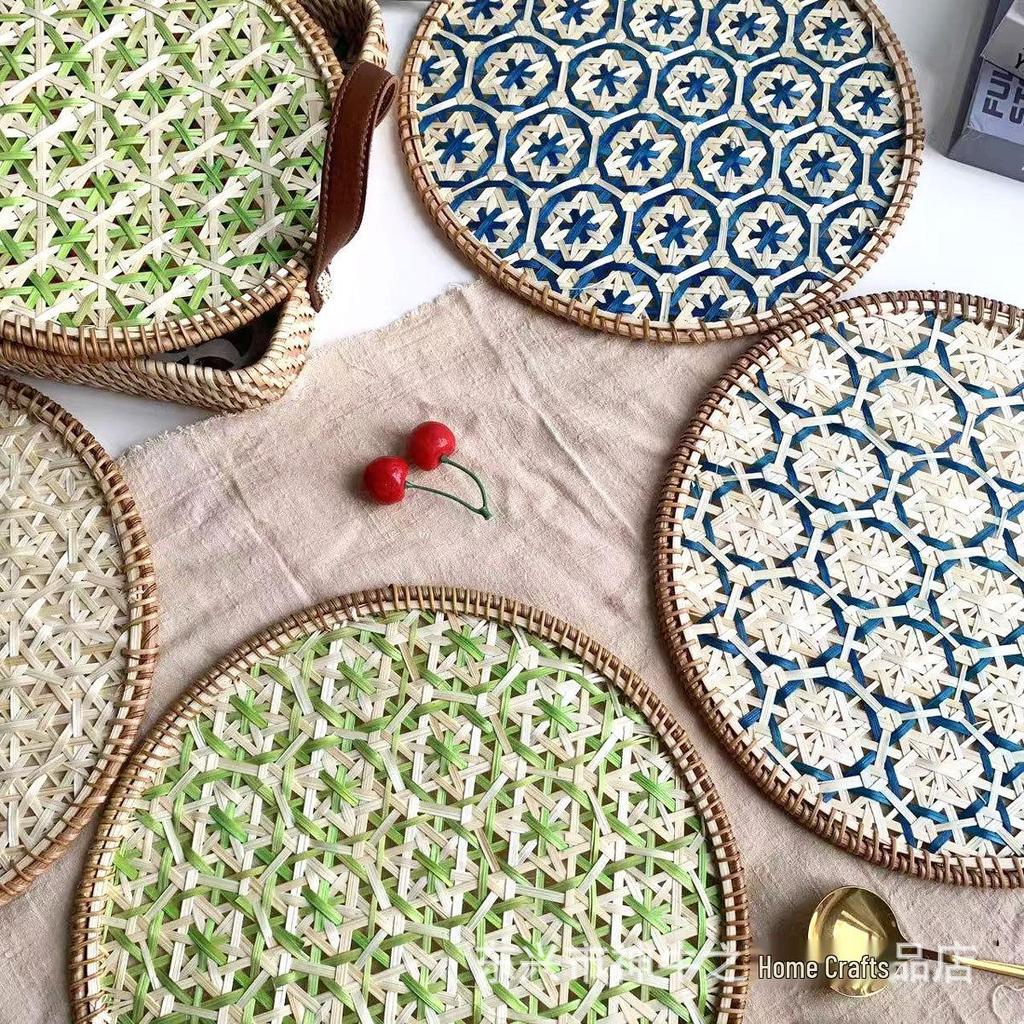 Ethnic Bamboo Weaving Handmade Coaster Set - Heat Resistant Round Placemats for Kitchen & Restaurant