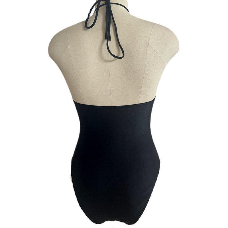 2023 Black Strappy Cutout Sexy One-Piece Swimsuit - Women's Anti-Exposure Swimwear