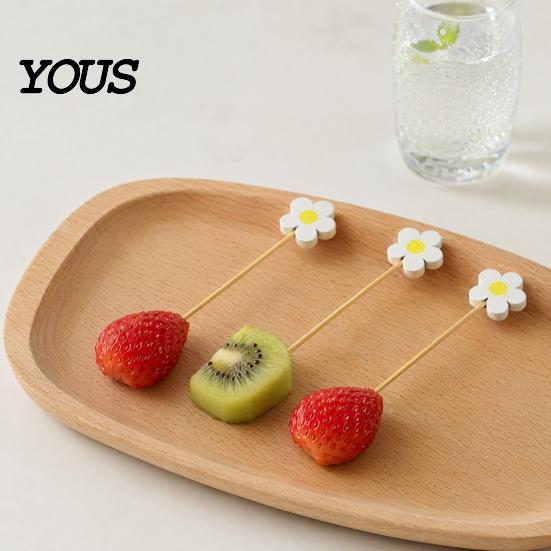 Candied Hawthorn Sticks 100PCS Disposable Fruit Stick, Flower Top Decor Bamboo Skewers, Multipurpose Daisy Sunflower Skewers Food Picks Party