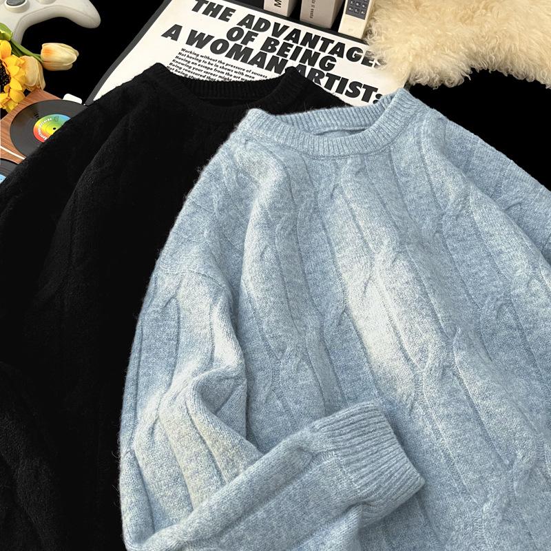 Men's Lazy Style Knit Crew Neck Sweater - Thickened Trendy Autumn/Winter Base Layer