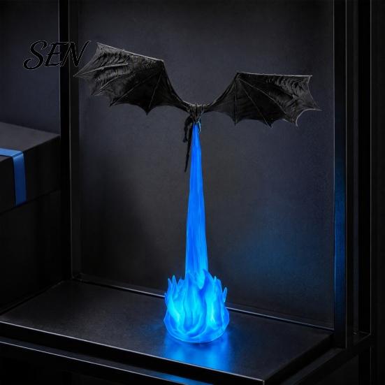 Dragon Sculpture Bookshelf Nook Light, 3D Printed Fire-Breathing Fantasy Flying Dragon, Shelf Accent Lamp Art Collectibles with LED Flame Gothic