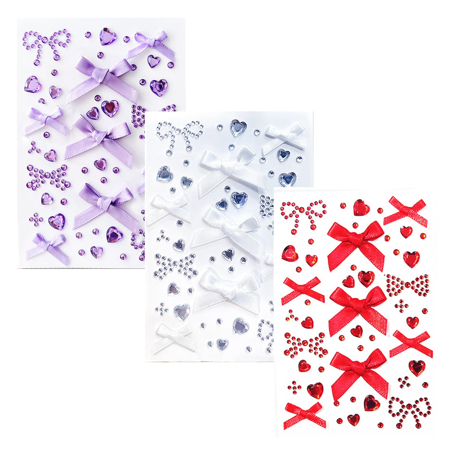 3D Face Stickers with Rhinestones and Ribbons for Kids, Dance, Makeup, Nail Art, Stage Makeup, DIY Supplies, Holiday Gifts (Set of 3)