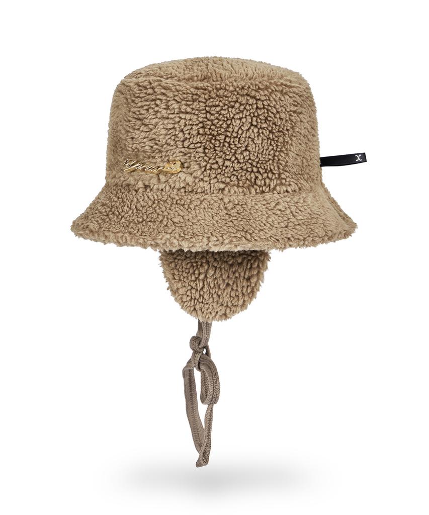 Bajal Safety Fin Sherpa Fur Flap Bucket Hat Taupe