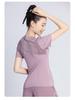 Women's Summer Yoga Outfit: Quick-Drying Short-Sleeve Top, Stretchy Mesh, Fashionable and Lightweight Fitness Wear for Morning Runs.
