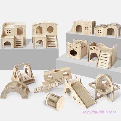 Maison pour hamster Cachette en bois Nid d'escalade Habitat Décor Petite villa Jouet pour Mini gerbilles Oursons dorés Cochons d'Inde Petits animaux de compagnie
