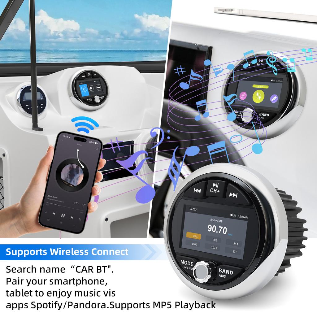 N MP5 Marine Stereo Waterproof IPX5 Boat Radio Media Player Bluetooth-compatible FM AM RDS Audio For Yacht Boat ATV UTV