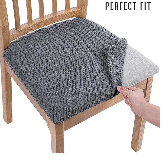 Removable Dining Chair Seat Cover Jacquard Dining Chair Covers Stretch Seat Cushion Slipcover for Kitchen Chairs