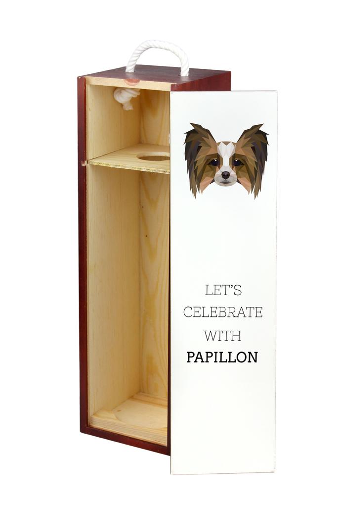 Papillon, Spaniel Kontynentalny - Geometryczne Pudełko Ze Zdjęciem I Napisem Na Wino Marki Art-Dog