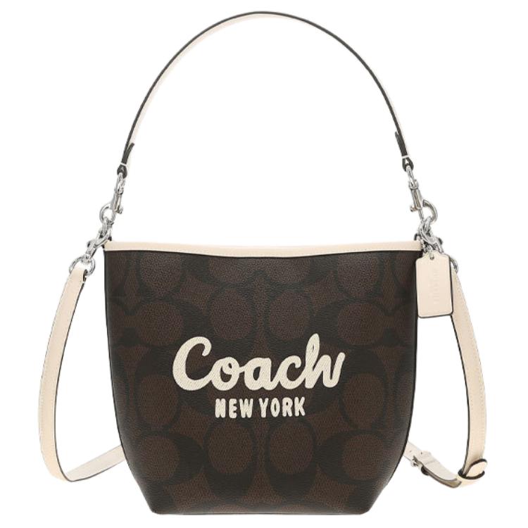 Coach City Bucket Metal Detachable Shoulder Strap Leather Bucket Handbag Small Women handbags Black CAL04-SVXIC Basic Set (Bag+Dust Bag)