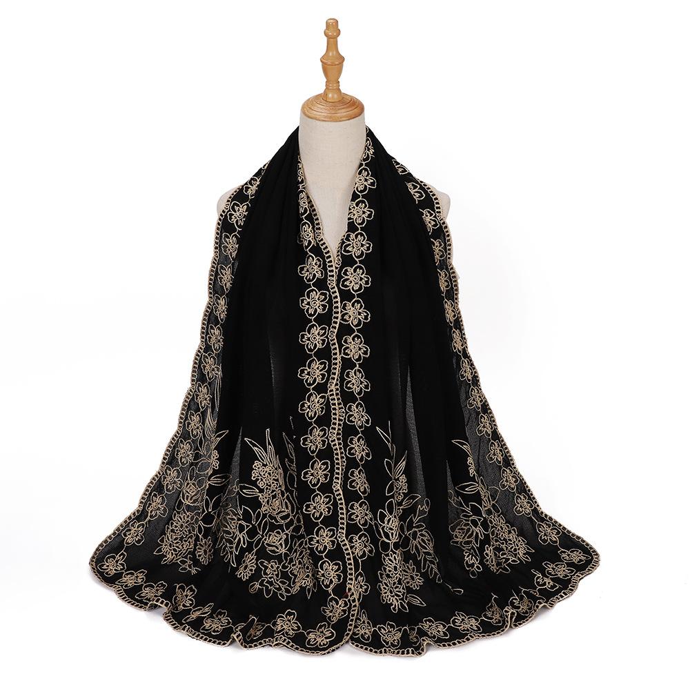 New Middle East black embroidered headscarf, Indonesian Malay fashion headscarf, shawl scarf