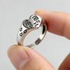 Unisex Retro Heart Crying Face Open Ring, Silver Color Punk Gothic Style, Handmade Designer Jewelry For Men Women