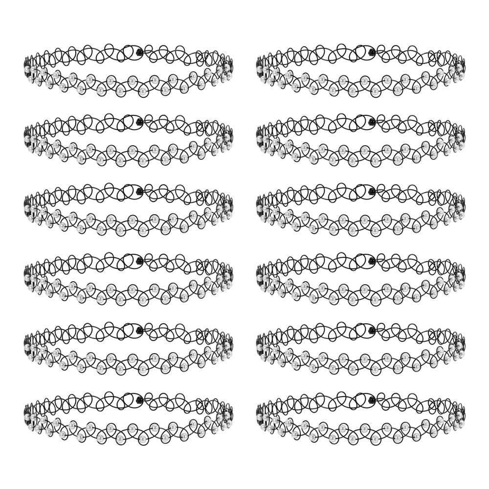 ZS 12ks Vintage Stretch Choker náhrdelník Lady Girl Tattoo Choker náhrdelník Punk Retro gotické elastické náhrdelníky pro ženy