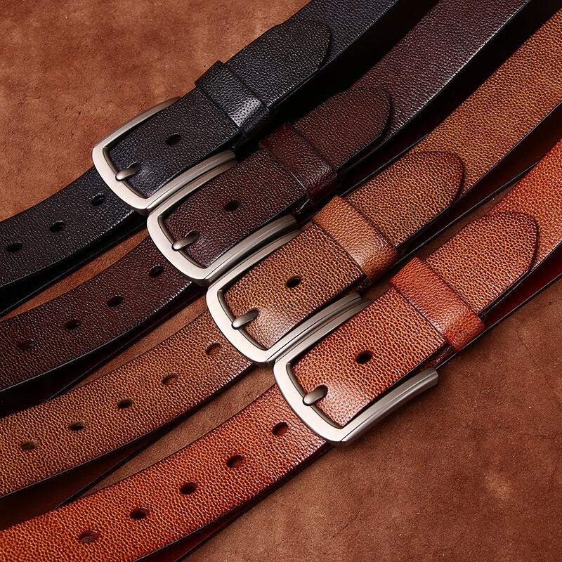 Fashion Versatile Lychee Embossed Retro Belt Men'S Leather Pin Buckle First Layer Cowhide Casual Jeans Belt Men'S