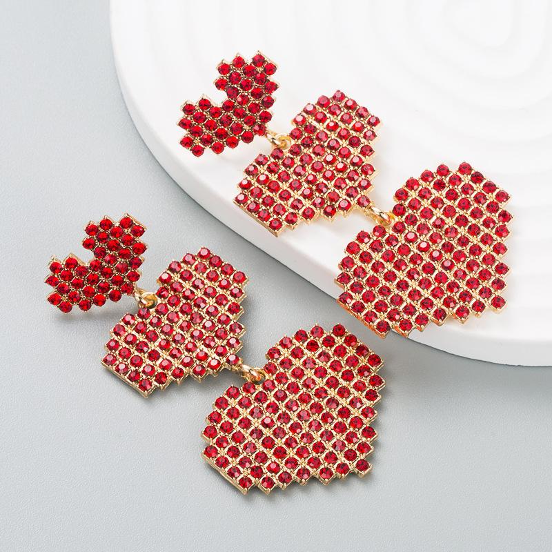 

Женские серьги преувеличенные длинные серьги в форме любви из цельного кристаллического сплава, цветные серьги со стразами OneSize красный