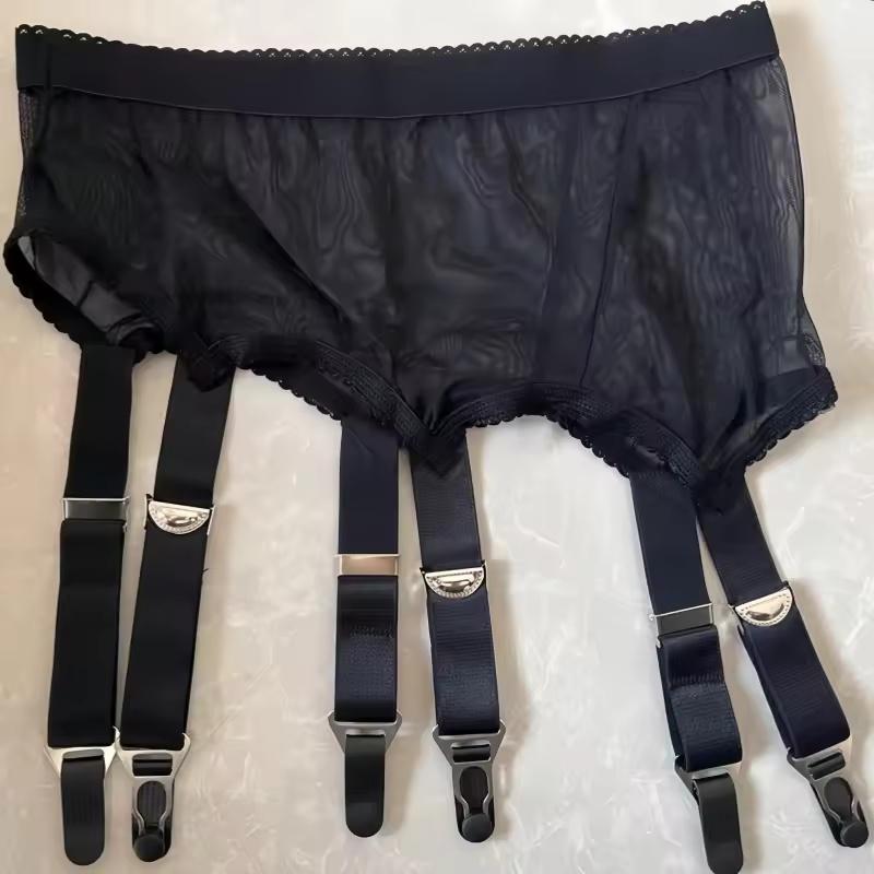 Adjustable Straps High Waist Elastic Garter Belt With Socks Clips Transparent Silky Touch Black Suspender Belt Sex Lingerie Wear