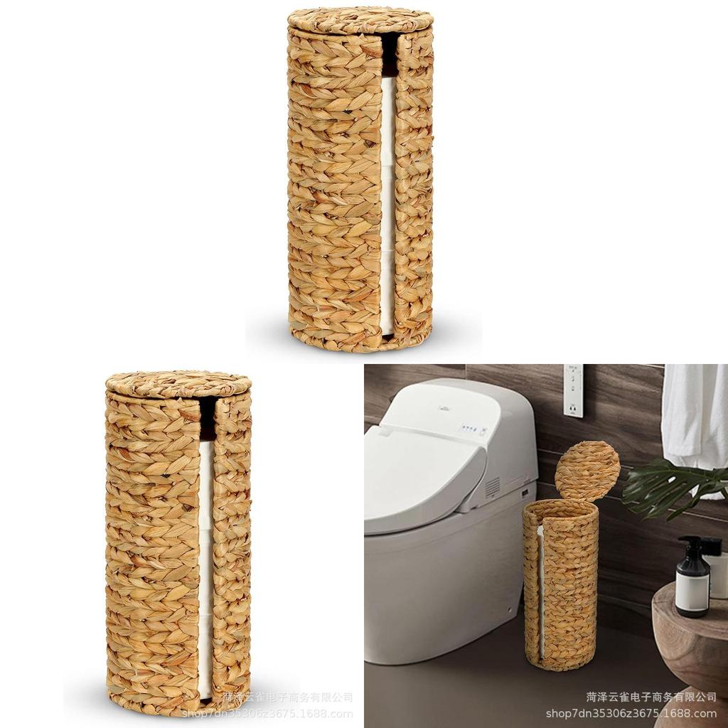 Cesta de Almacenamiento de Papel Higiénico Tejida con Tapa para Organización del Baño