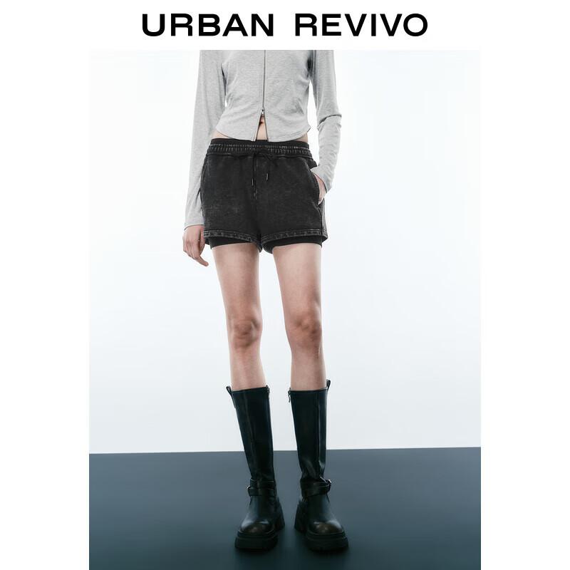 

UR 2025 Spring Women s Retro Faux Two-Piece Elastic Waist Drawstring Shorts