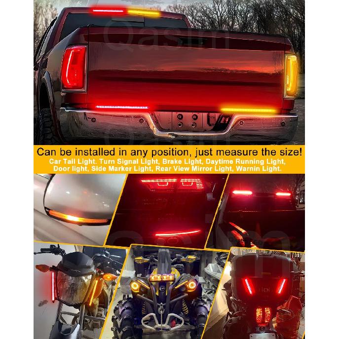 LED Tail Light 9.25in Trailer Turn Signal Rear Lamp Streamer Follow Amber Start Scan Red Brake Stop Reverse Safety Indicator DRL Lights for Pickup