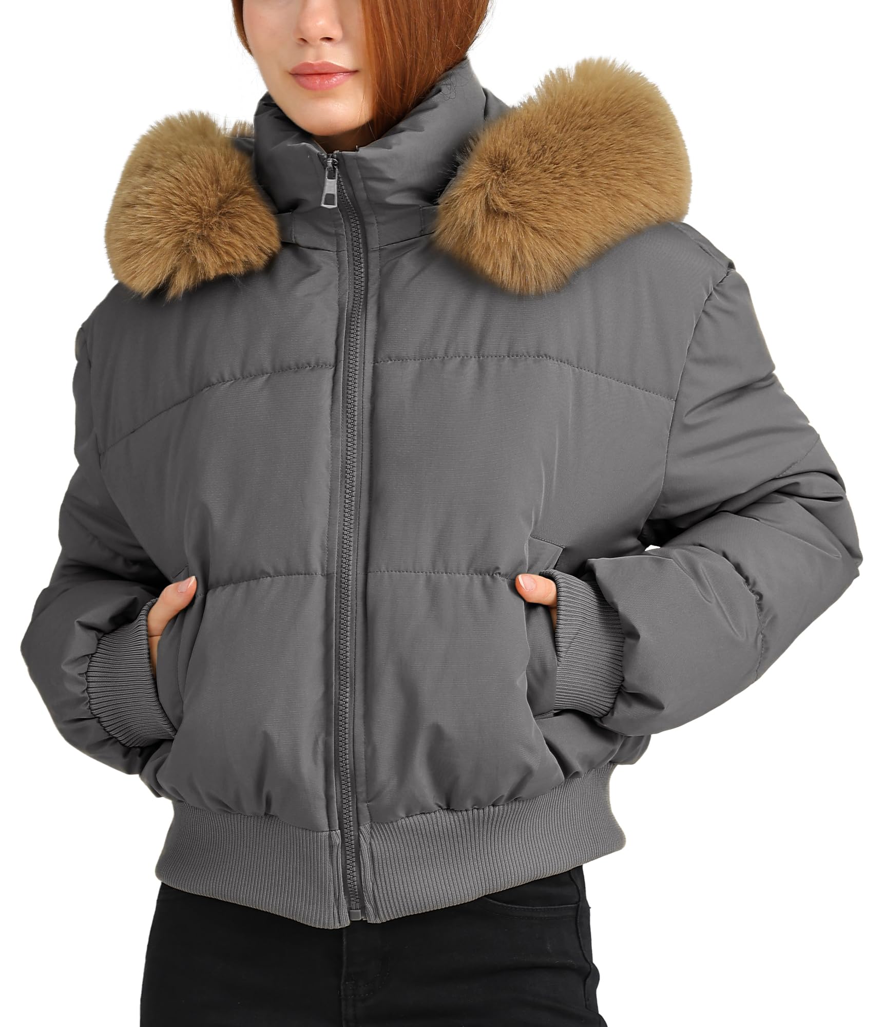 

Maeau Пуховик с отстегивающимся мехом Короткий Приталенный Большие размеры Повседневный Уличный XL Женское пальто, Капюшон, Длина, Толстый, Теплый, Стильный, Посадка, серый