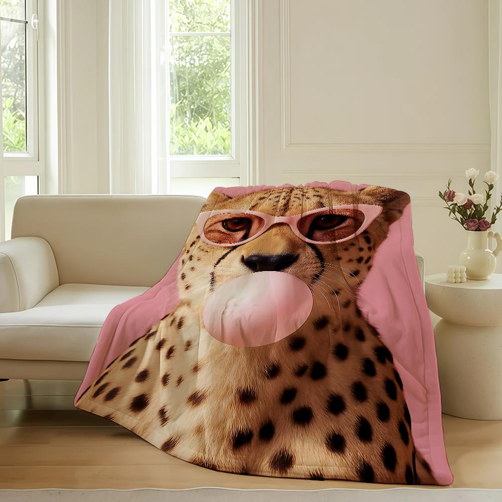 Trendige Rosa Retro Leopardendecke Warm Weich Geeignet für Schlafzimmer Sofa Bett Wohnzimmer Büro Reise Camping Geschenke