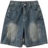 Men's Summer Relaxed Straight-Leg Denim Shorts Youth Cropped Shorts Washed Mid-Length Pants