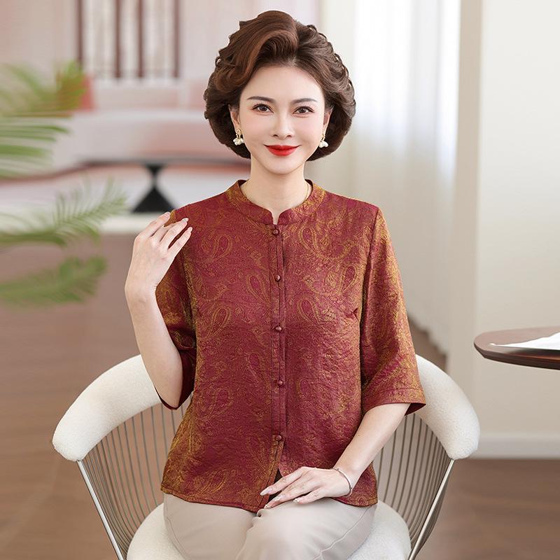2026 Elderly Women's Chinese-Style Button Shirt - Stylish Spring/Summer Loose Top for Grandma