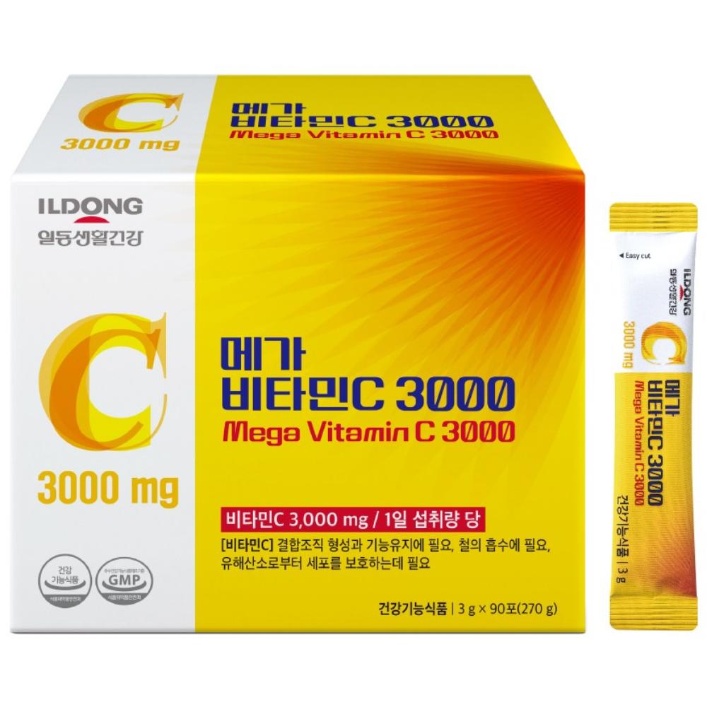 ILDONG Mega Vitamin C 3000mg High-Concentration 100% Pure Vitamin C 3 pcs Monthly Supply 1 Box 270g