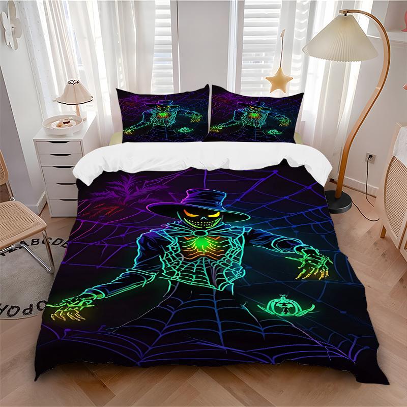 

3pc Skull Halloween Cover Set - 1 Quilt Cover + 2 Pillowcases, All Seasons Bedroom Setting, Perfect for Home083 135x200cm