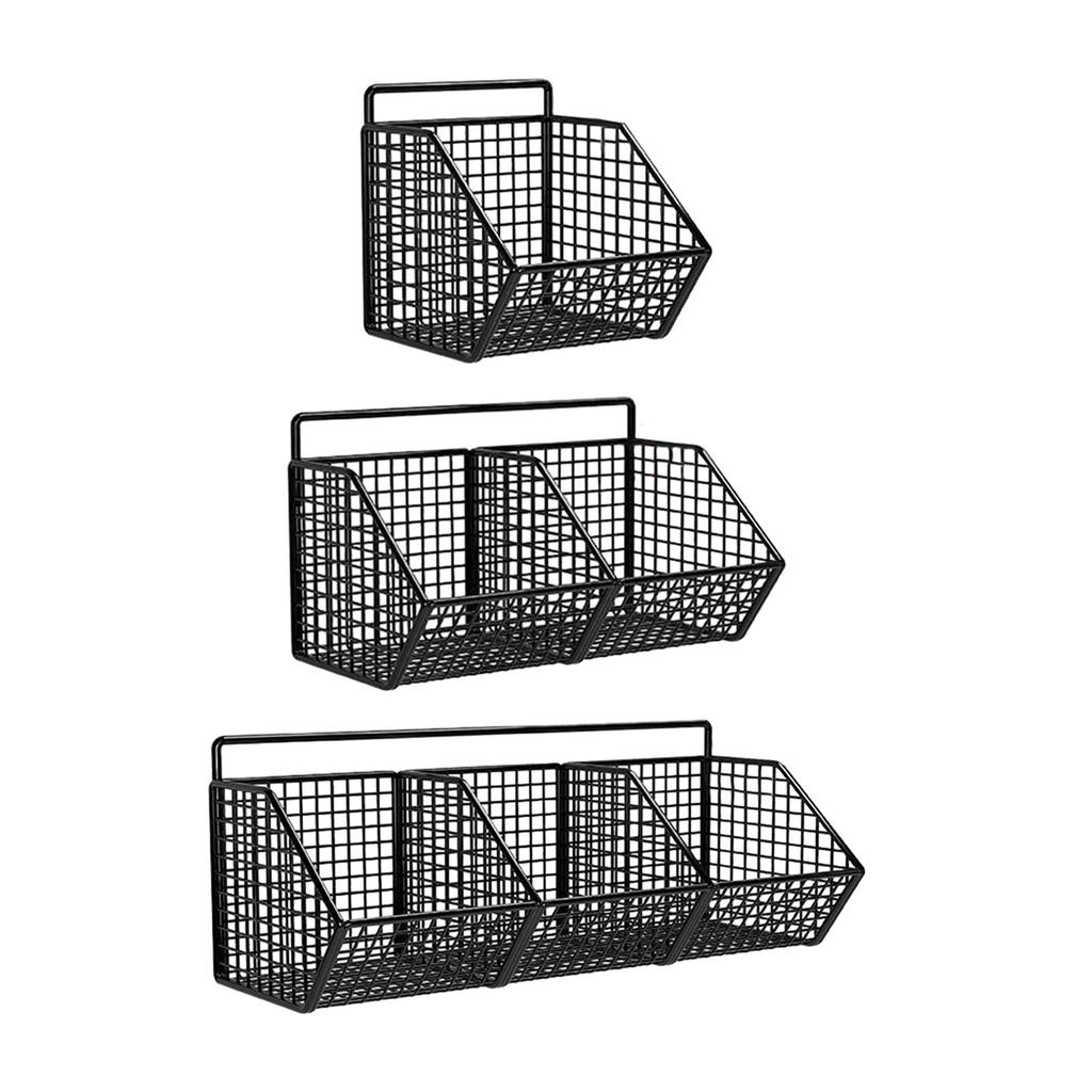 Grid Storage Baskets, Metal Wire Basket Wall Mount, Hanging Kitchen Baskets for