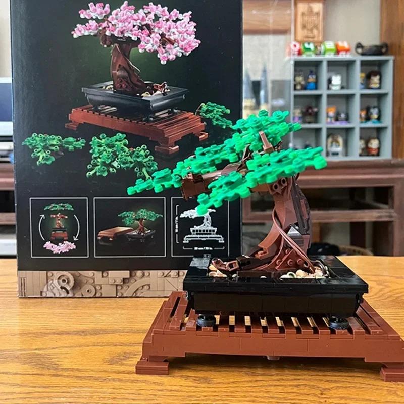 878PCS Bonsai Tree Flower Bouquet Building Block Bricks Model Home Decoration Plant Potted Gift Kids Set Compatible 10281