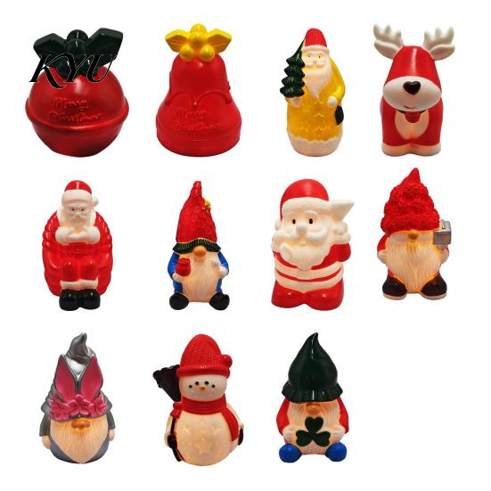 Vinyl Desktop Nightlight Christmas Night Light, Santa Snowman Elk Bell Figurine Lamp, Glowing Small Festive Room Accents LED Tabletop Decor,