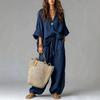 1116 Popular Women's Clothing Autumn and Winter New Casual Loose Wind Large Flanged Middle Sleeve Drawstring Set