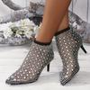 Women's Pointed Toe Mesh Rhinestone Stiletto Heel Fashion Sandals, Breathable Ankle Booties