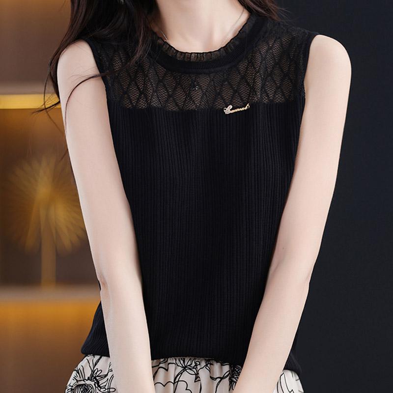 Black Tank Tops Women 2025 Summer Sleeveless O-Neck White Knitted Tank Tops Camis Women Tops JJ290