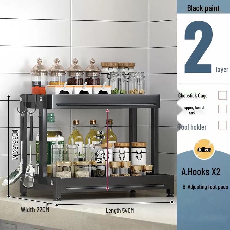 Two-Tier Black Kitchen Countertop Spice Rack